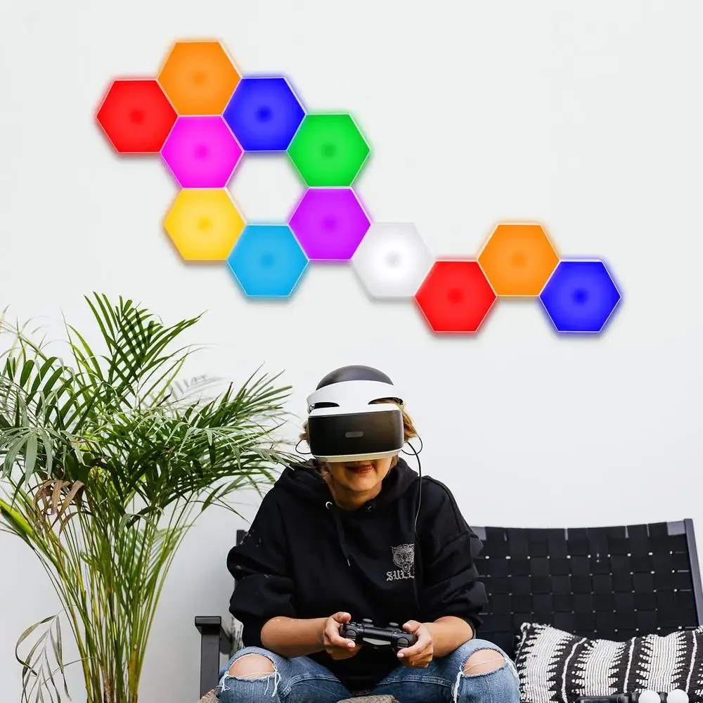 Smart Hexagon LED Wall Lights Touch-Sensitive RGB Panels with Remote Control DIY Mood Lighting 13 Colors Easy Installation