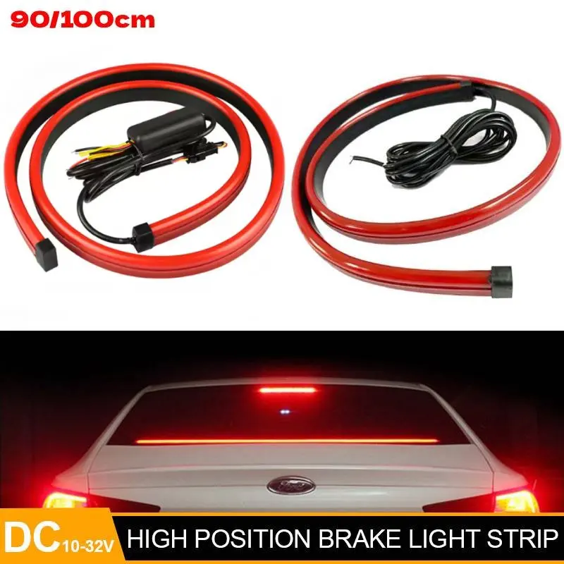 90/100cm Car High-Mount Brake Light Strip with Turn Signal and Driving Light, Universal Flexible LED Decorative Flow Light
