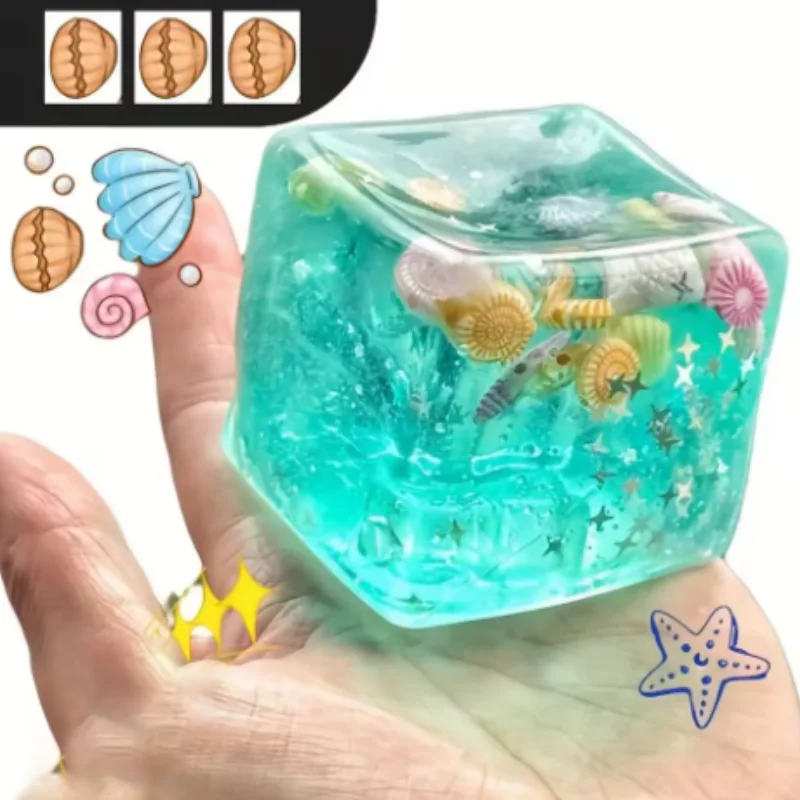 Squishy Maltose Cubes Fidget Toy Super Soft Transparent Star Squeeze Toy Ocean Sensory Anti Stress Toy