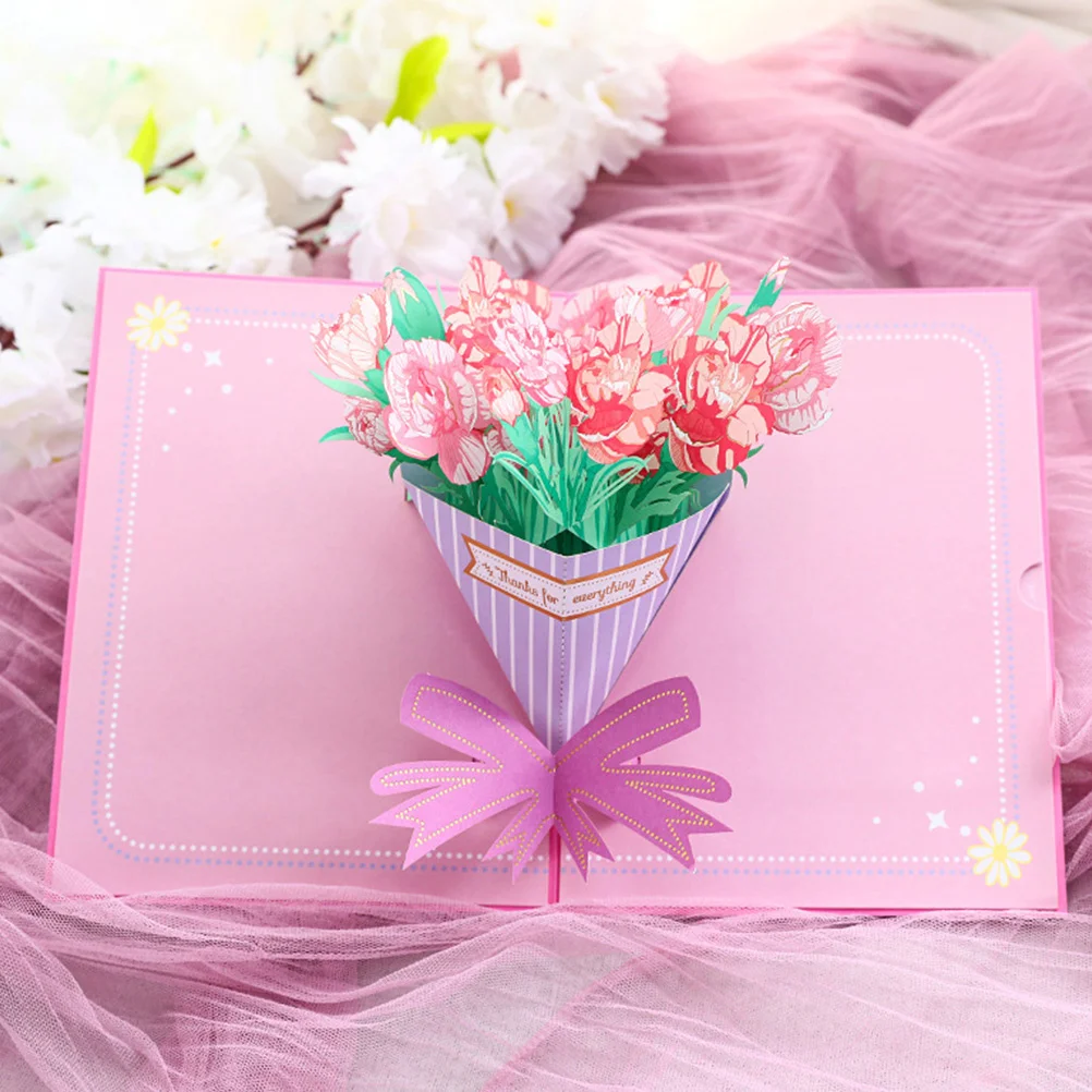 

2Pcs Fashion -Up Carnation Greeting Cards Gold Stamped for Mother's Day Birthday Anniversary Floral Greeting Cards