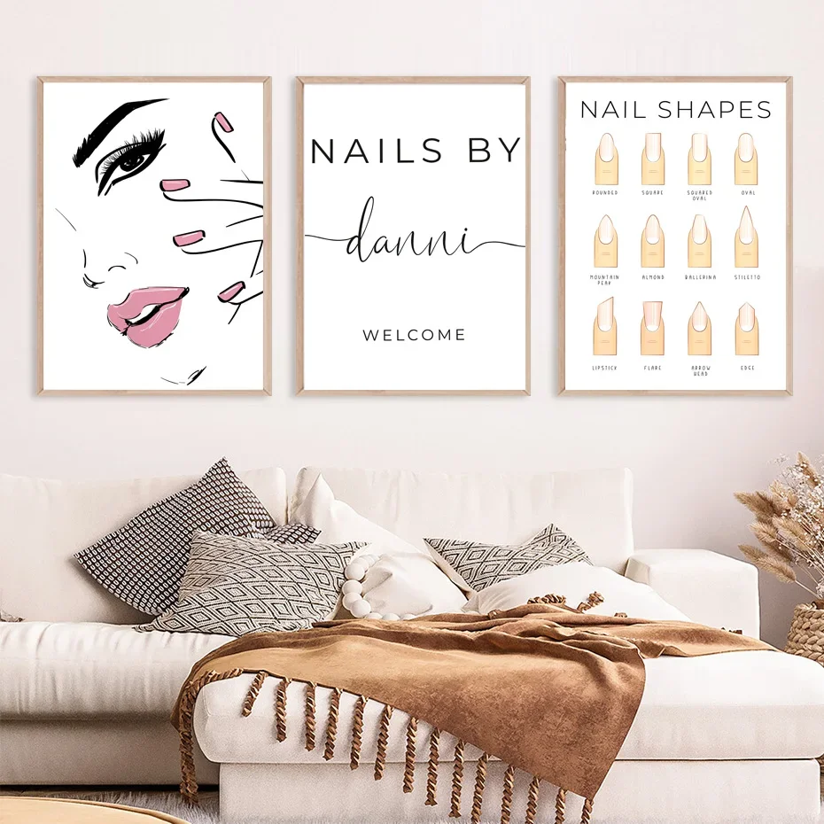 Personalised Name Nail Polish Tech Shapes Wall Art Canvas Painting Nordic Posters And Prints Wall Picture For Beauty Salon Decor