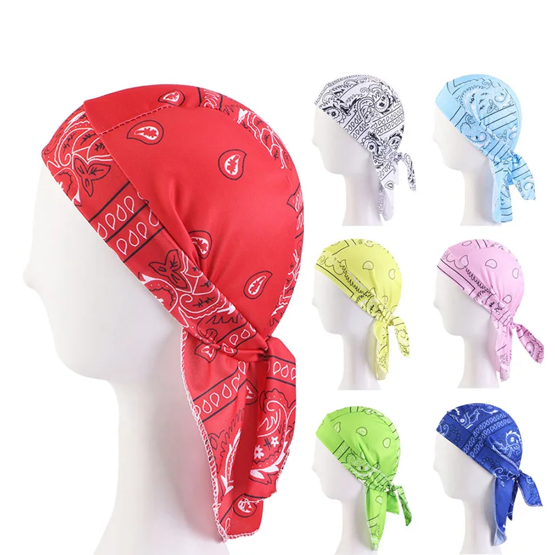 Unisex Women Men Bandana Hat Stretchy paisley Durag Print Breathable Chemo Turban Fashion Headwrap Headwear Pirate Head Scarf