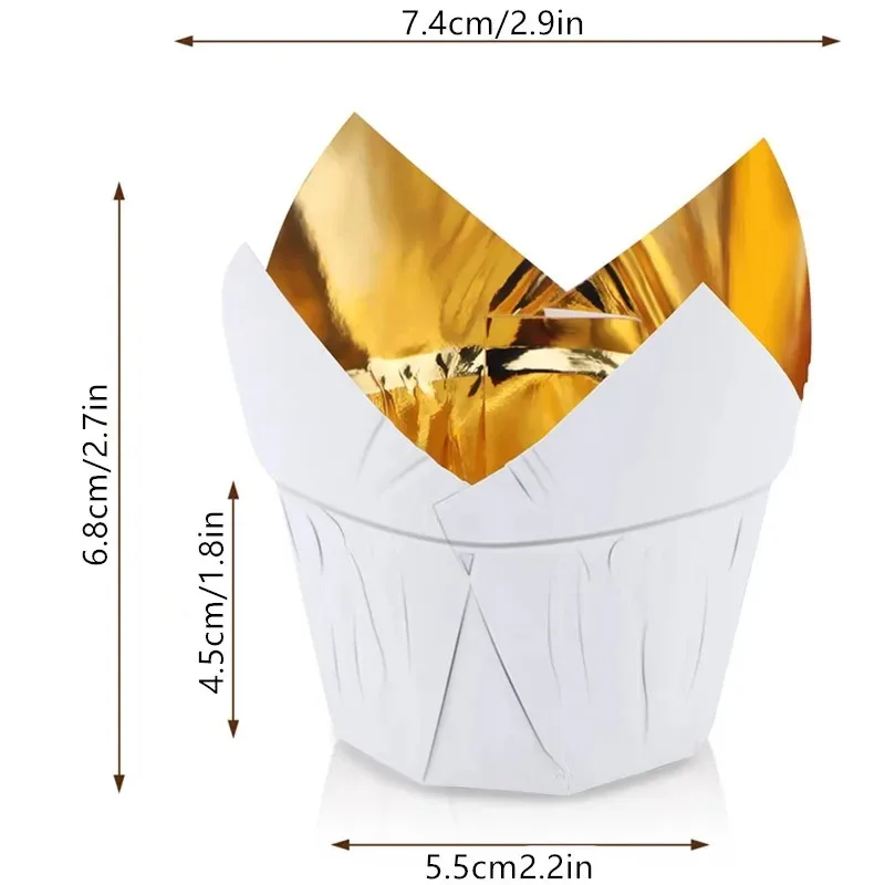 50pcs Muffin Cupcake Paper Cups Mold Gold Oilproof Cupcake Liner Baking Cup High Temperature Resistant Baking Cake Decor Tools