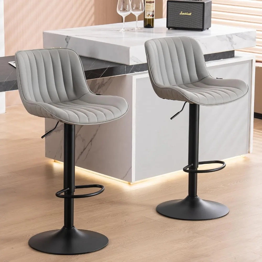 

2 modern adjustable swivel bar chairs with backrest, cushioned bar stools, medieval PU leather cushioned bar stools