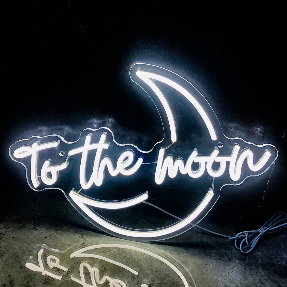 To The Moon Neon Sign LED Room Wall Decor USB Powered Acrylic With Switch For Bedroom Aesthetic Kids Room Party Art Decoration