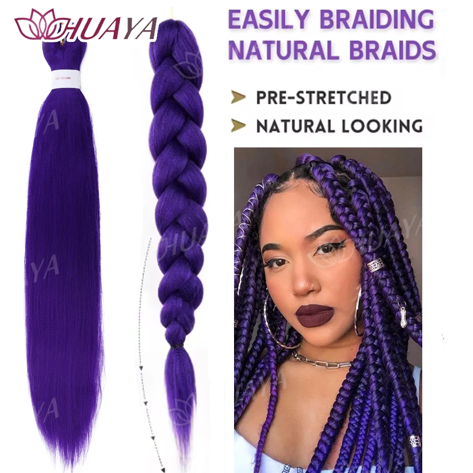 WTB Multi-Size Braided Synthetic Wig Purple Pre-Braided Hair Extension Wig Suitable for Women Girls to Wear for Holidays Events