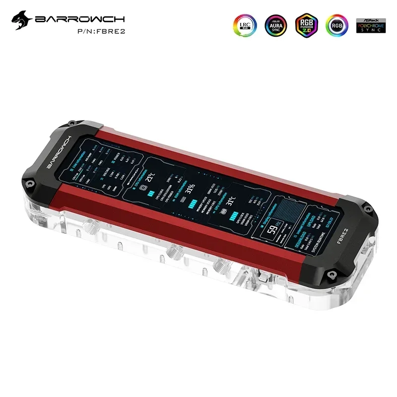 Barrowch Computer Split Water Cooling 2 In 1 Reservoirs + Extended Display Screen 8.8-inch, Liquid Build Water Tank FBRE2