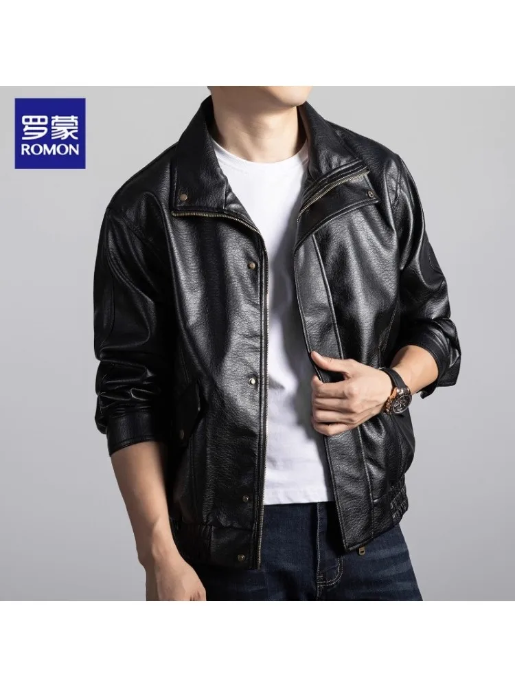 

Lormen Men's Casual Sle Leather Jaet Collared Biker Vest Workwear Autumn Winter Faionable irt-Like Coat for Men