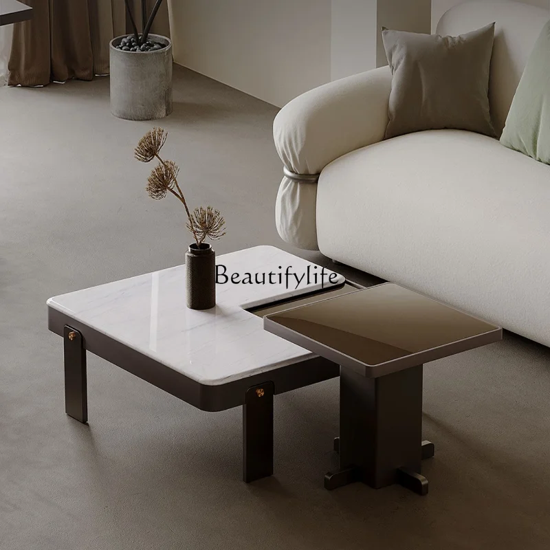 

Italian Minimalist Living Room Home Coffee Table Combination High-End Microlite Square Coffee Table