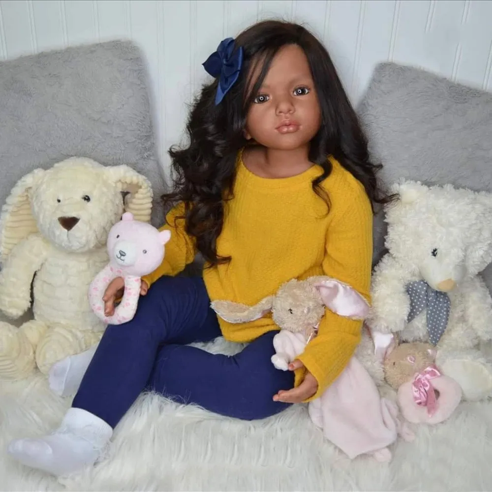 Caramel Skin Tone 42'' Painted Reborn Doll Kit Toddler Girl Cloth Body Hand-Rooted Hair