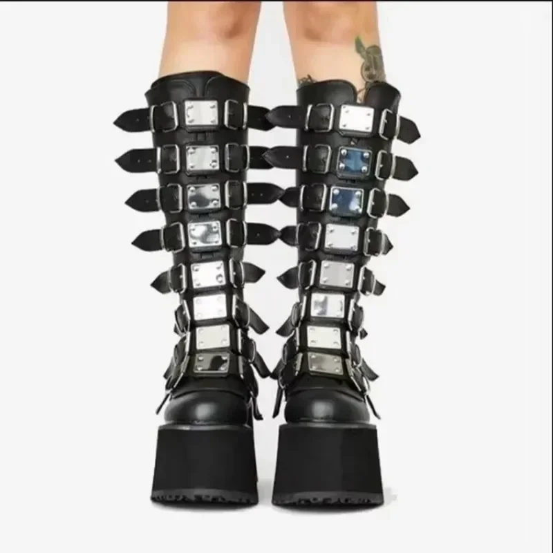 

2025 Women Boots Plus Size Platform Thick Heel Boots Women Punk Gothic Black Buckle Shoes Woman Fashion Women's Boots Outdoor