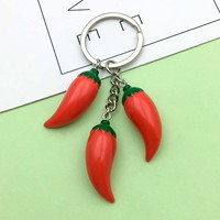 1pc Fashionable Resin Red Pepper Design Keychain, Imitation Food Key Ring, For Car Keys, Backpacks, Wallets