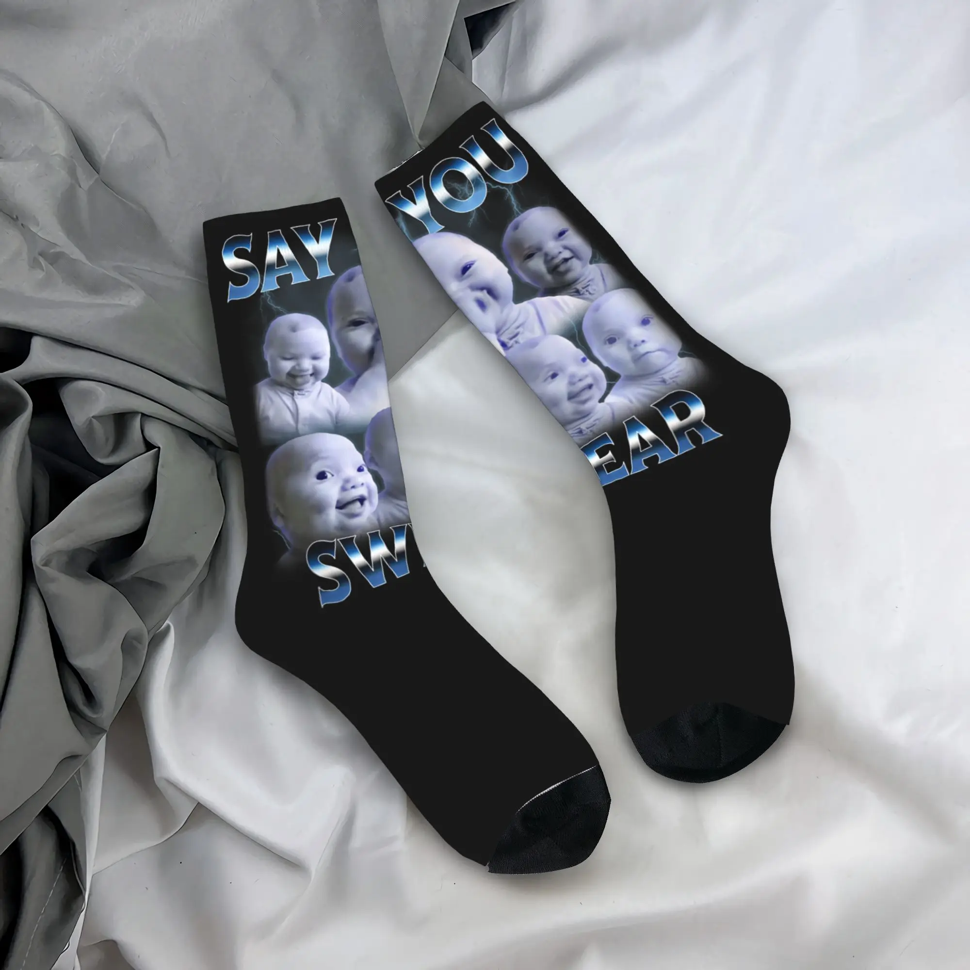 

Say You Swear Ai Niche Baby Holding Back Laugh Genz Meme Stockings Adults Men Comfortable Socks Autumn Anti-Slip Socks Gift