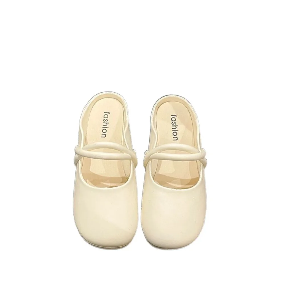 

Casual Anti Slip Flat Slippers Women PVC Square Toe Slides Sandals Soft Soled Sweet PU Leather Slippers Streetwear