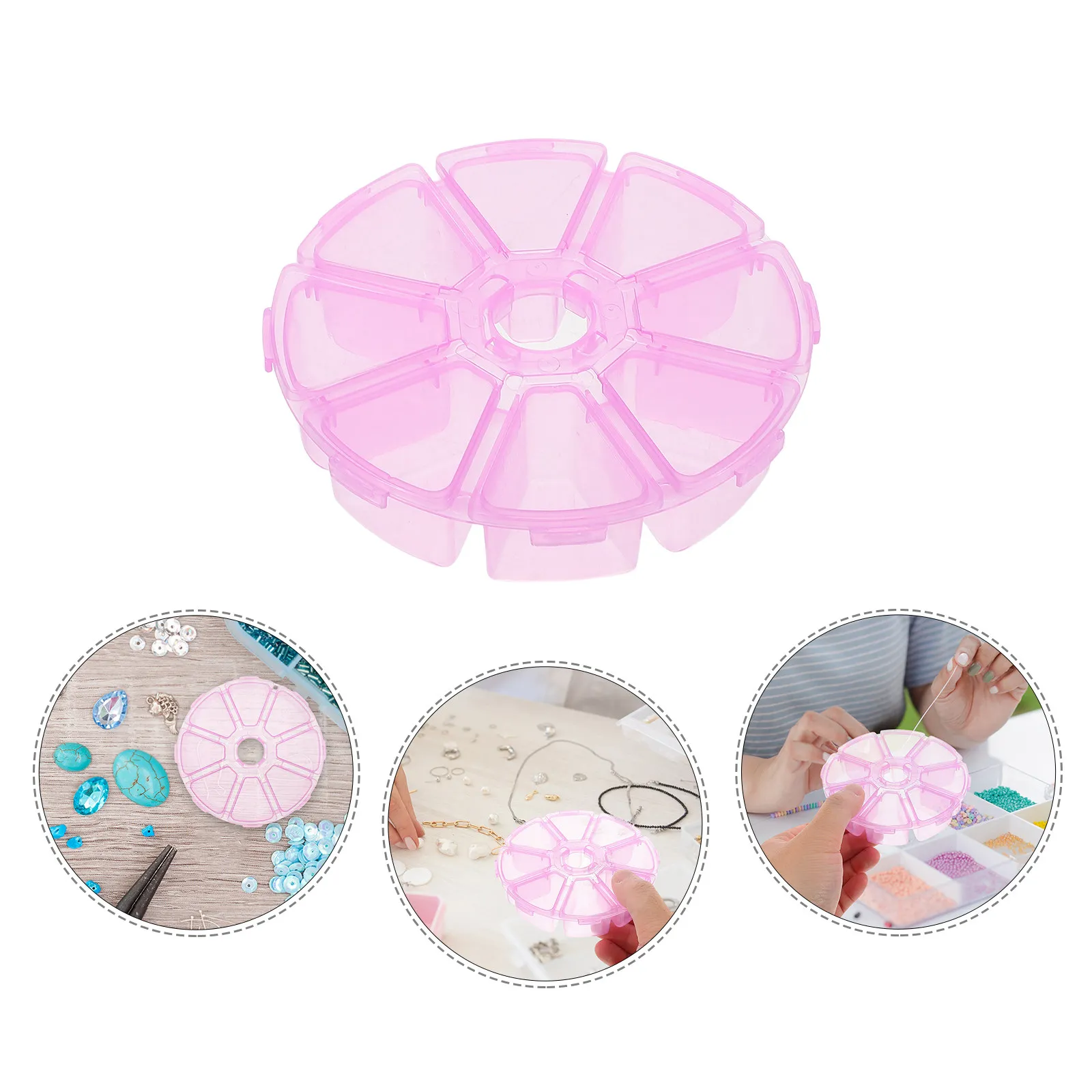 

Набор из 10 круглых прозрачных пластиковых коробок-органайзеров для украшений с 8 отделениями для бусин, серег, страз, материалов для нейл-арта, маленький контейнер для хранения