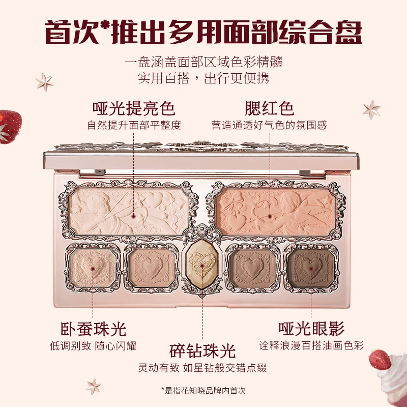 Flower Knows Strawberry Cupido Facial Uitgebreid Palette Blush Oogschaduw Markeer multifunctionele make-up