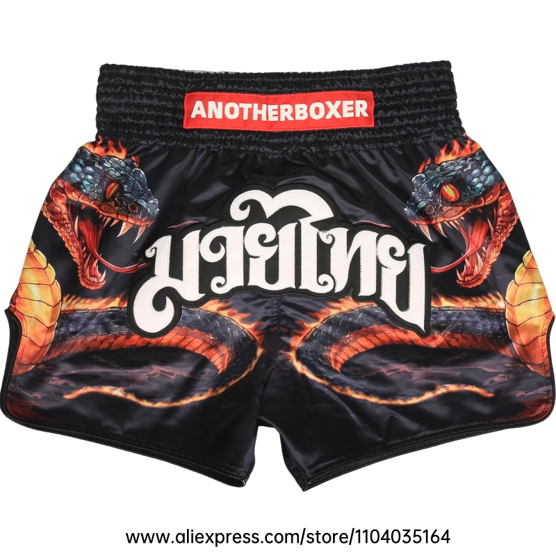 Schlangenmuster Muay Thai Shorts Satin Elastischer Bund Kampfshorts Herren Damen Flame Boxen Kickboxen MMA Training Wettkampf-Bekleidung