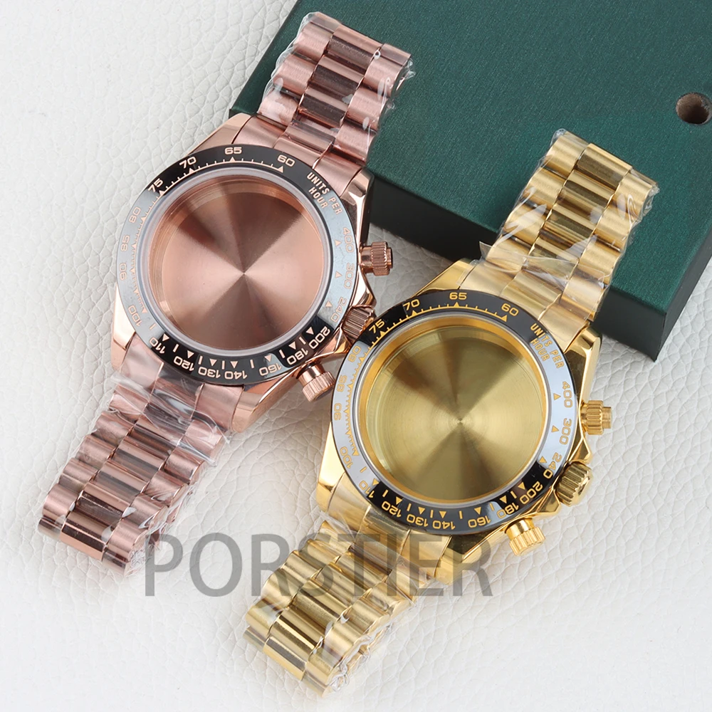 

Корпус для часов 40 мм VK63 с сапфировым стеклом для Daytona, детали корпуса из нержавеющей стали, подходят для кварцевого механизма VK63/VK64, браслет в стиле Presidential.