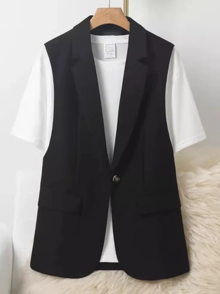 Casual Suit Vest Women's oulder Pad Removed Jaet Design Sense off oulder Top Vest Outerwear Commute Sle Button ket