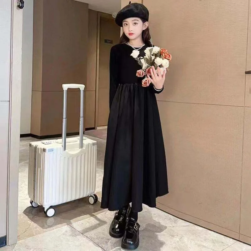 2025 New Girls' Plus Size Casual Long Princess Dresses - Early Autumn & Spring Dresses for 4-12 Years Old