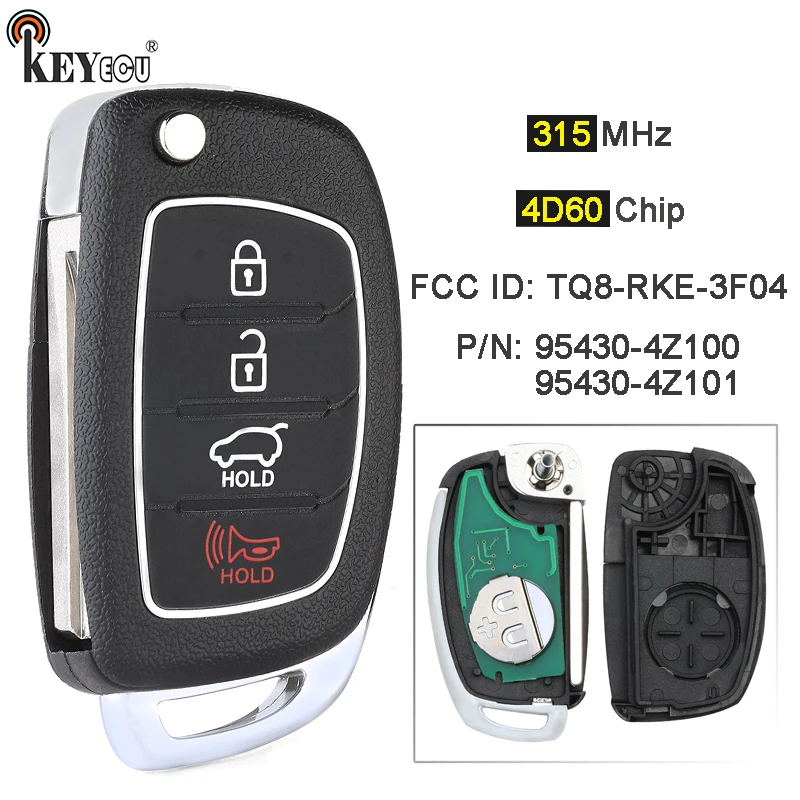 

KEYECU 315MHz 4D60 Chip P/N: 95430-4Z100 / 95430-4Z101 TQ8-RKE-3F04 Flip Remote Control Key Fob for Hyundai Santa Fe 2013-2017