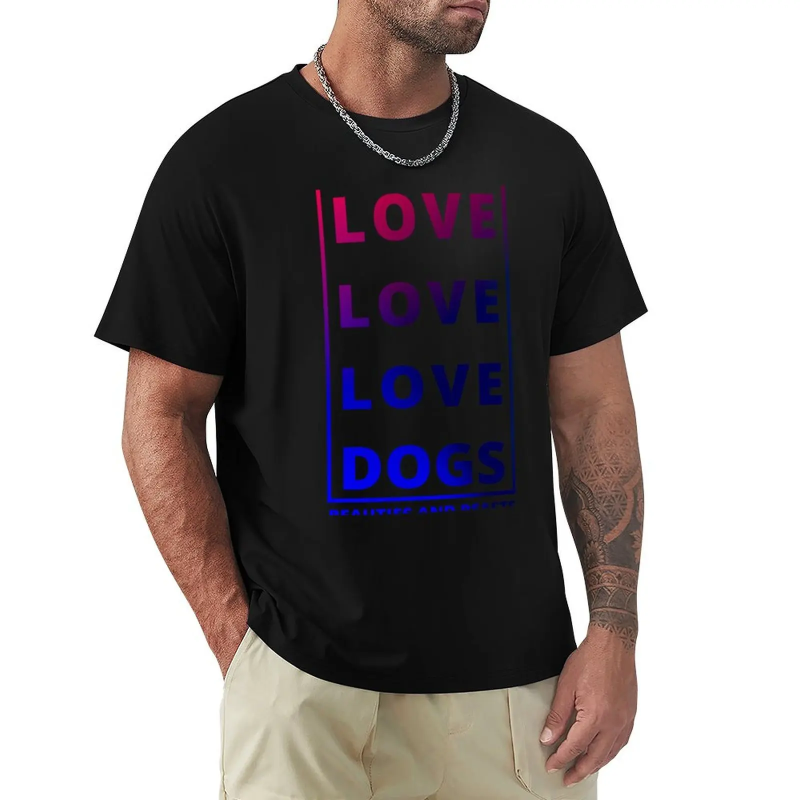 Love Dogs Pink Blue T-Shirt Stylish Print Short Sleeve Tee