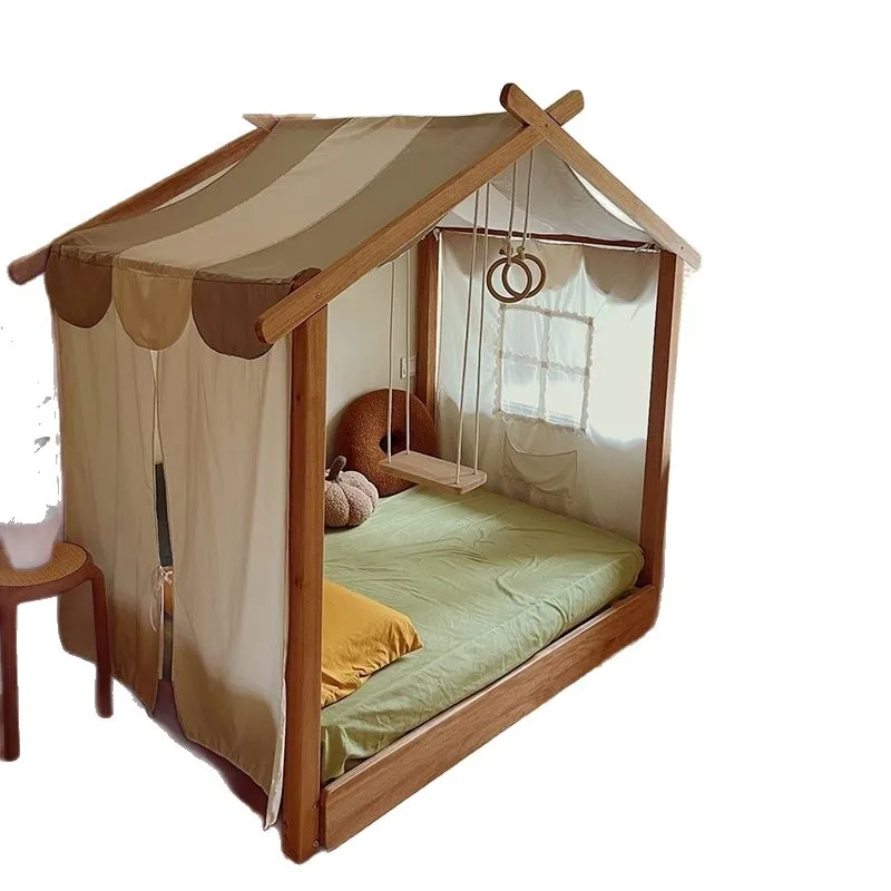 Solid wood tree house princess wind pull retractable children's bed boy