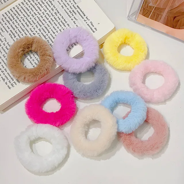12 sztuk/zestaw Kolorowe Pluszowe Elastyczne Gumki do Włosów dla Dziewczynek Słodkie Gumki Scrunchie z Sztucznego Futra Modne Akcesoria do Włosów