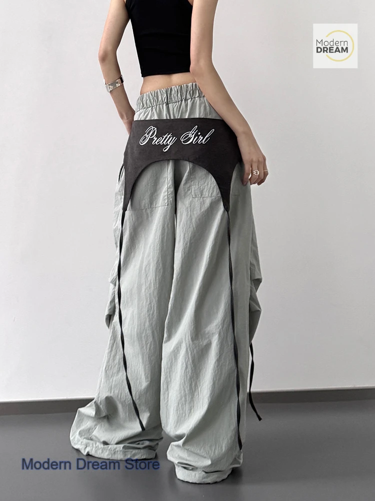 Amerykańskie retro jazzowe spodnie damskie w stylu high street, słodkie i stylowe, w stylu Spice Girls, luźne, uniwersalne, proste ogrodniczki na lato.