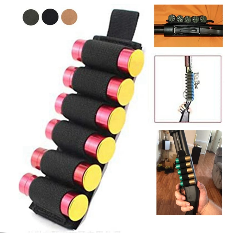 6 Round Buttstock Holder Rifle Cartridge Shotgun Ammo Carrier Adhesive Side Saddle Nylon for 12Ga Hunting Rifle Accessories