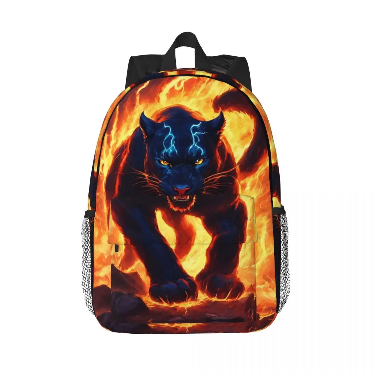 Black Panther Leopard Walking From Flame Backpack Daypack Large Capacity Boys Girls BookBag Shoulder Bags for Unisex School Bag