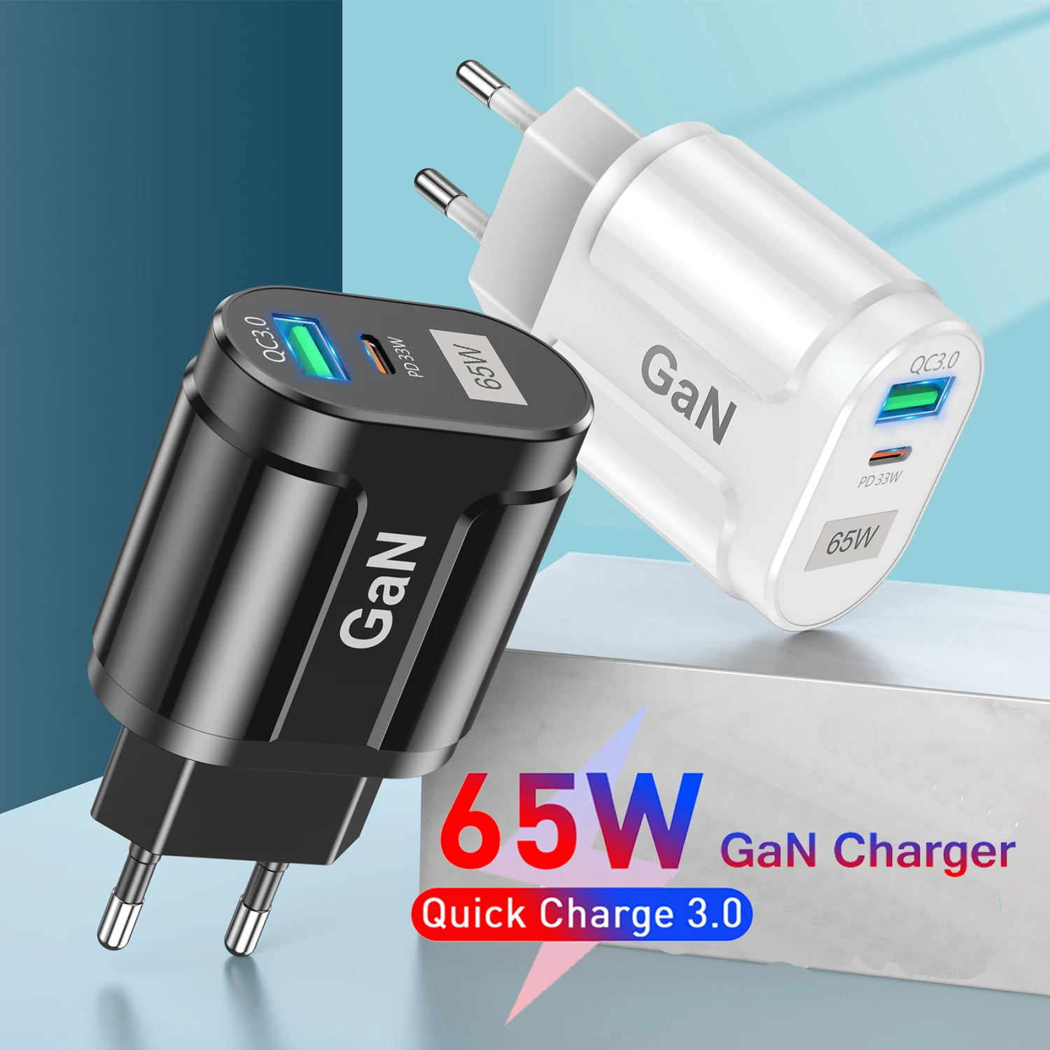 65W GaN Charger QC PD 3.0 USB Type C Fast Charger for iPad iPhone 13 12 Pro Max Xiaomi Mi 11 Samsung S22 POCO F3 Oneplus 10 OPPO