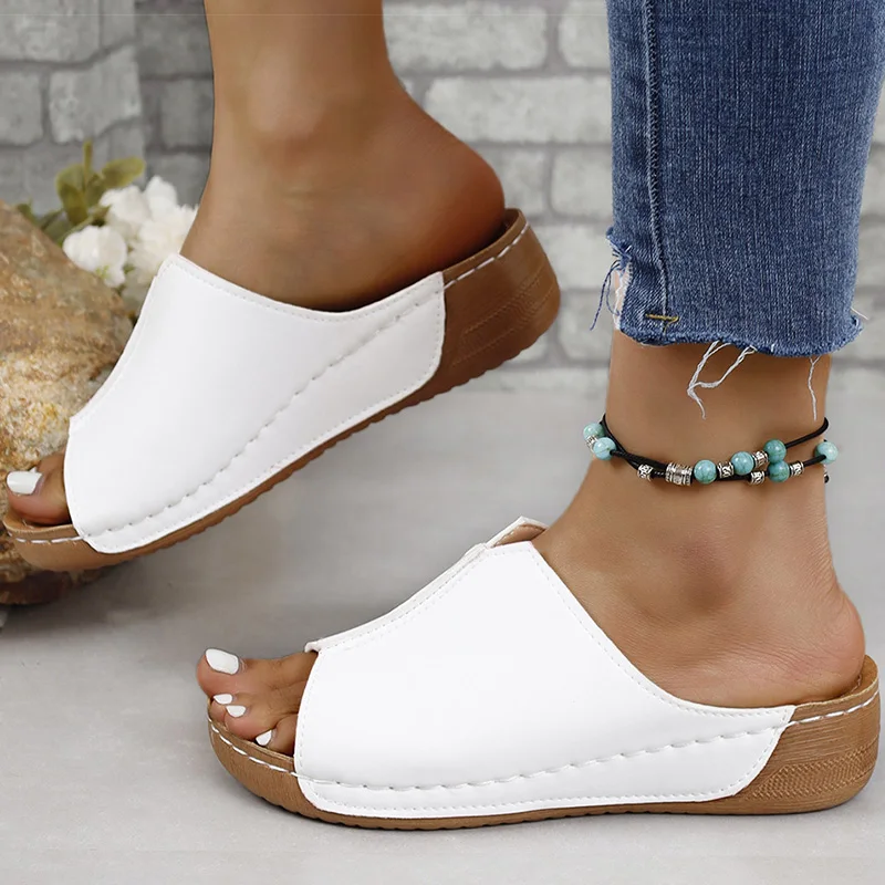 Women Sandals Wedge Heels Sandalias Mujer New Slip On Summer Shoes Women Wedges Slippers Summer Footwear Female Heeled Shoes