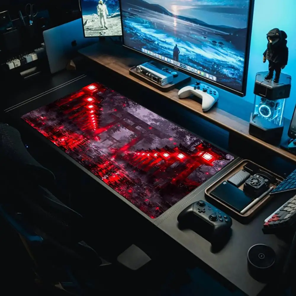 

Red torii gate and lanterns on a rainy night Non-slip rubber bottom washable mouse pad suitable for work and gaming and office