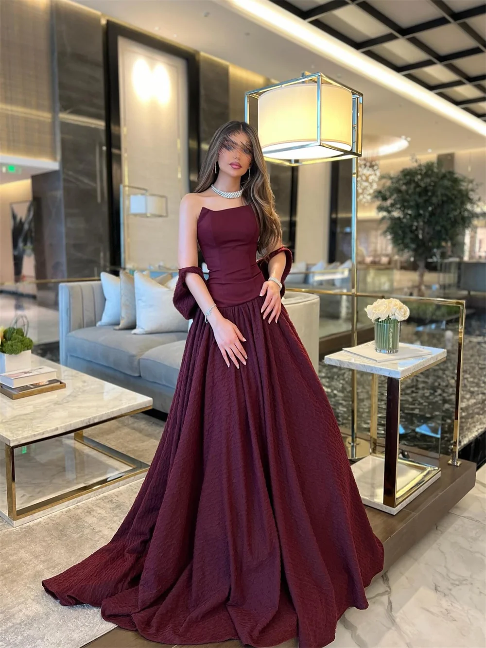 Sem alças fora do ombro uma linha longo bola vestido de noite trem varredura personalizado vestido de baile até o chão vestido de festa formal