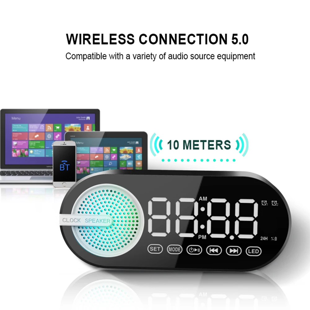 デュアルアラーム付きデジタル目覚まし時計,btスピーカー,リビングルームとオフィスの装飾