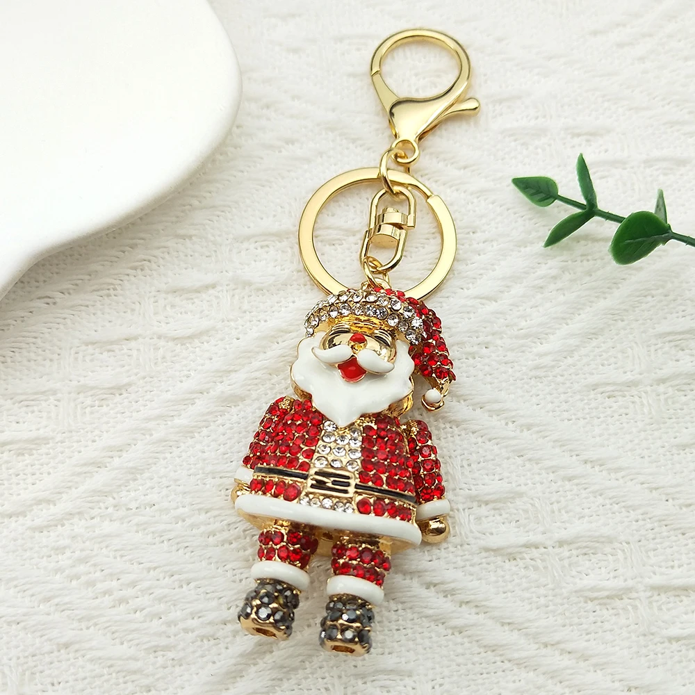 Lindo Santa Claus llaveros de diamantes de imitación para mujeres hombres aleación Color oro padre Navidad Halloween joyería regalos bolsa CharmsZZZ303
