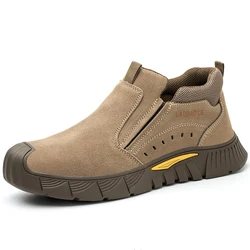 Uomo casual puntale in acciaio stivali di sicurezza da lavoro scarpe da saldatura in pelle scamosciata di mucca slip on platform security botas worker calzature