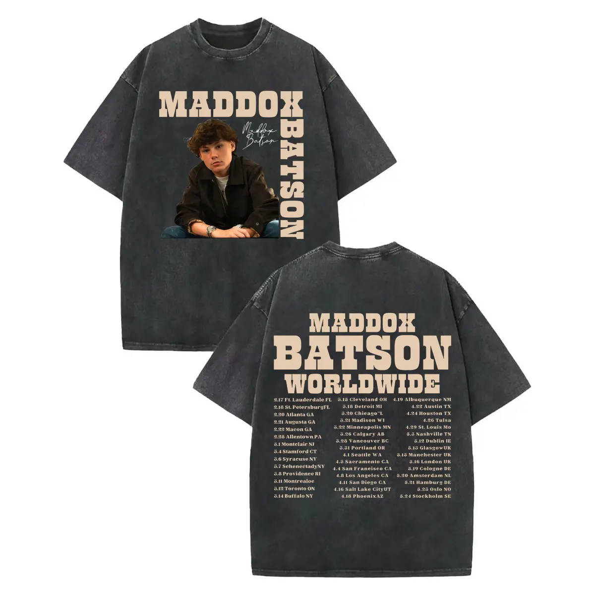 

Vintage Washed Maddox Batson Live Worldwide Tour 2026 Graphic T Shirts Men Women Clothing Fashion Pop Music Short Sleeve T-shirt