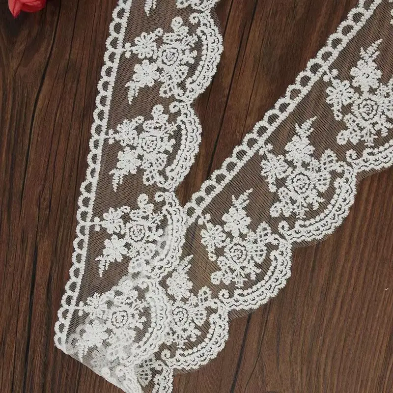 5Yards Embroidered  Milk Silk Lace Fabric Trim Lace Fabric DIY Wedding Clothing Cuff Collar Sewing Handmade Craft Materials