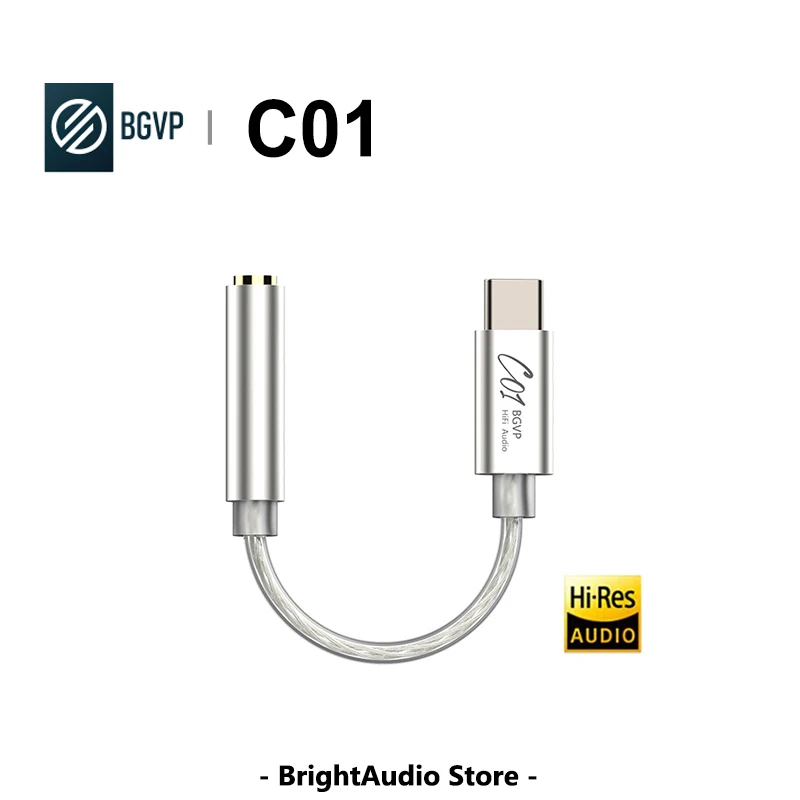 BGVP C01 Portable USB DAC with EQ Hi-Res Audio Digital Converter Headphone Amplifier Tunable App CB1200 3.5mm Earphone Adapter