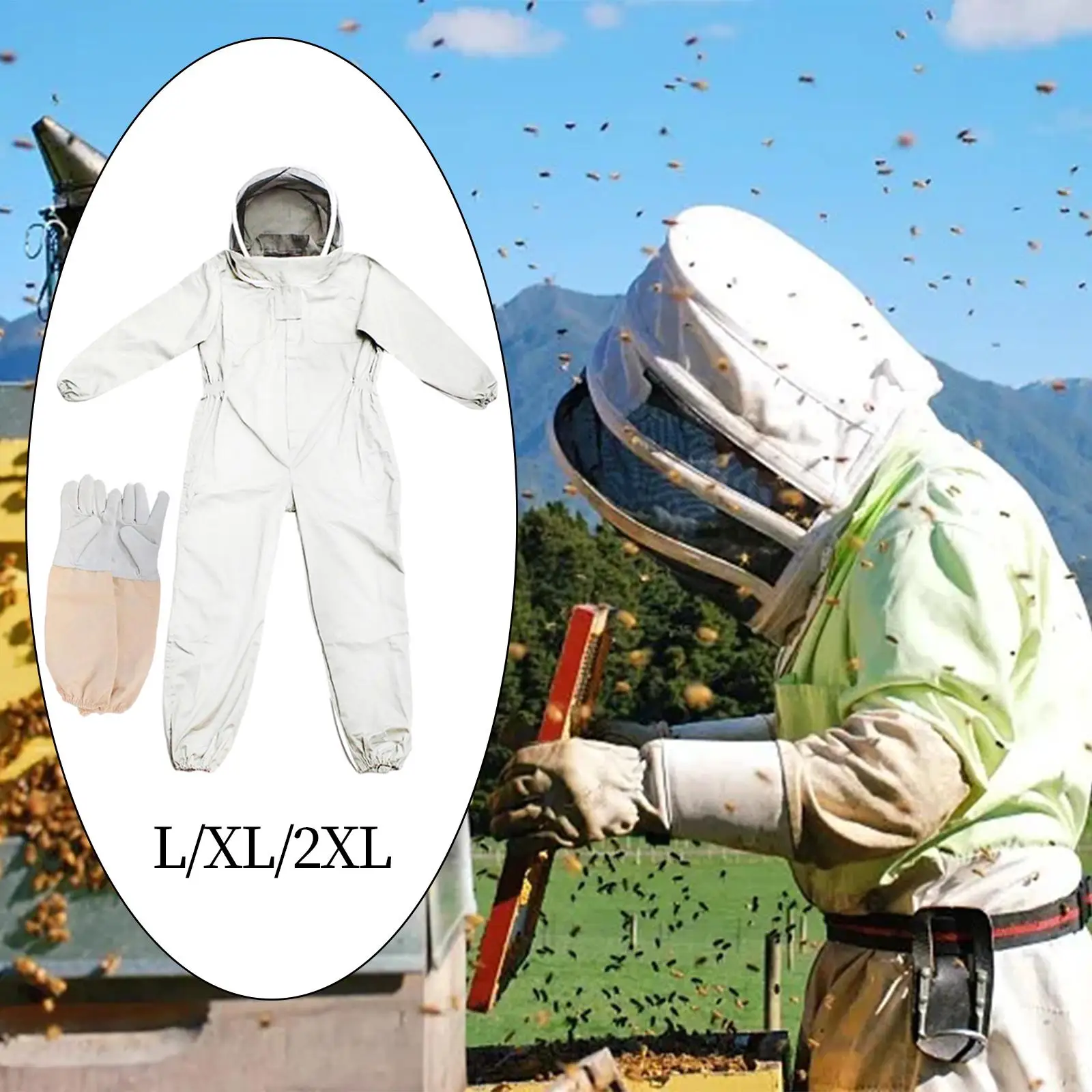 Full Body Bee Suit Professional Beekeeping Suit Ventilated Hood with Removable Hat Zipper Design Breathable Polyester Protective view 6