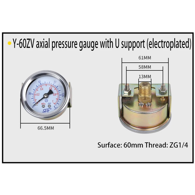 Pneumatisches Luftdruck-Y-40 50 60ZU Axial-SFF-Manometer mit Halterungsmontage – Detail 12