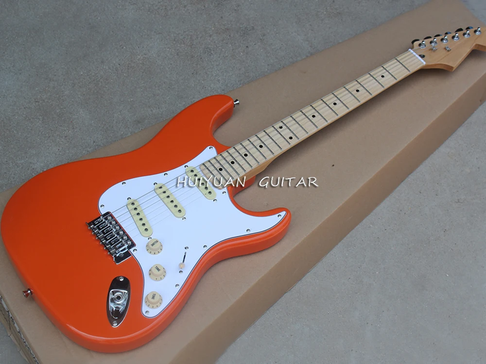 Orange 6 Strings Electric Guitar with  Maple Fretboard,SSS Pickups,Can be Customized