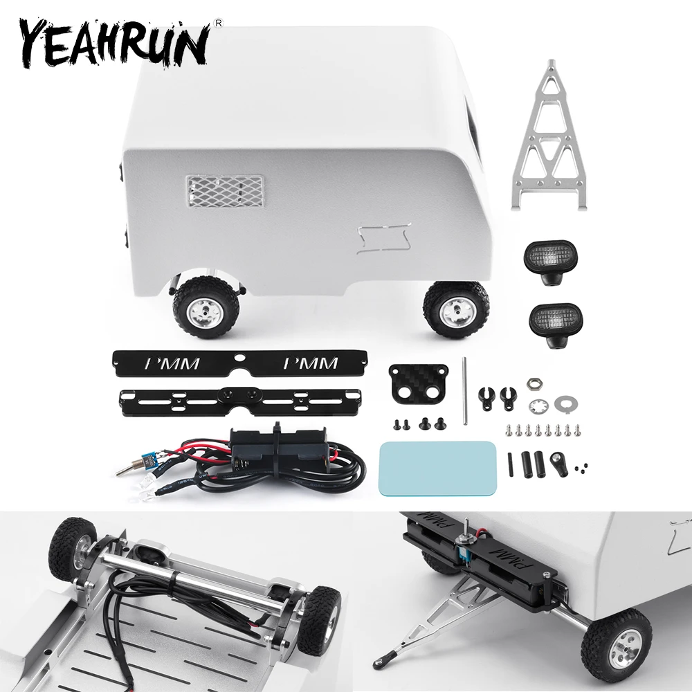 YEAHRUN Trailer with box Heavy Metal Trailer Kit for 1/18 RC Micro Crawler Upgrade
