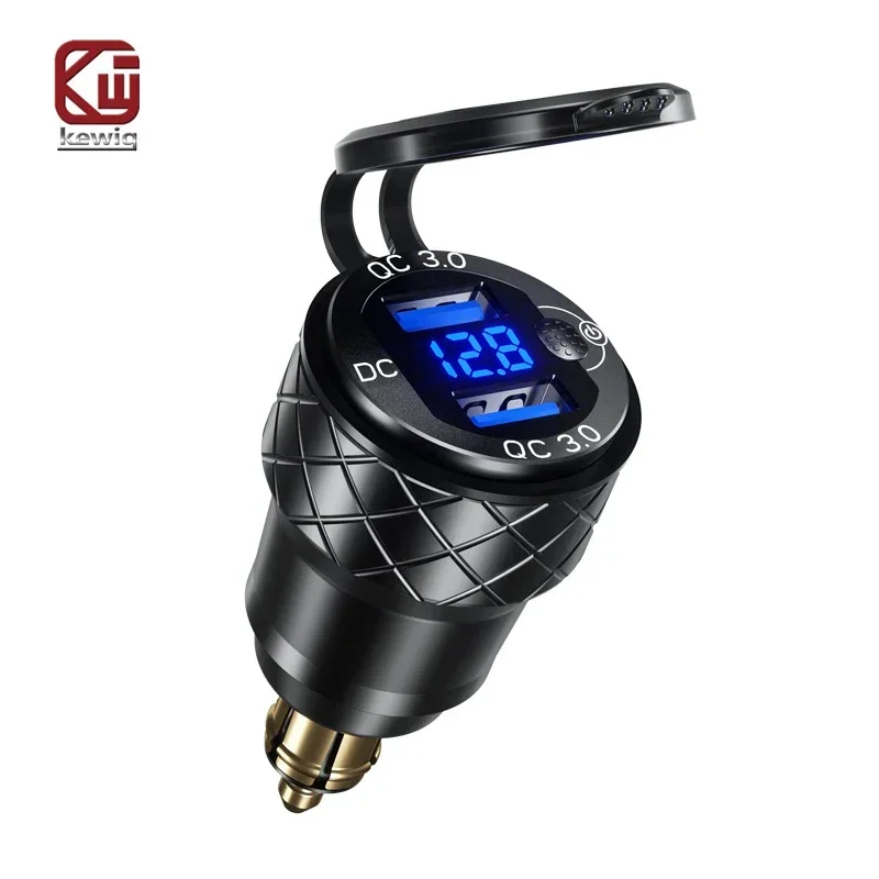 Kewig USB Car Charger Socket Dual QC 3.0 Fast Charging DIN Hella Adapter with LED Voltmeter Display for BMW F900 XR TIGER 900