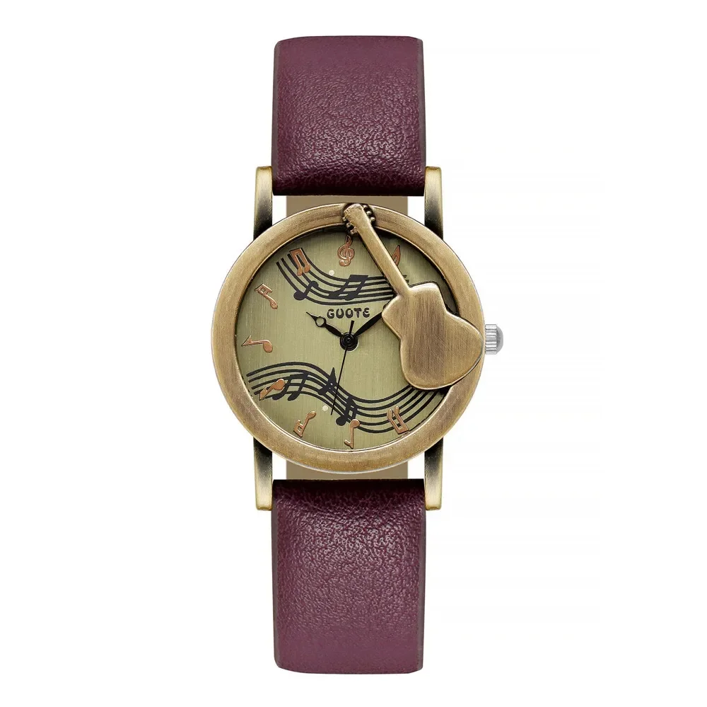 Relojes Vintage para mujer, música personalizada, estilo 3D, banda de cuero, vestido de mujer, reloj de pulsera informal para exteriores, reloj femenino