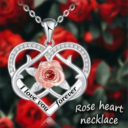 Exquisite Fashion I Love You Forever Heart-shape Rose Necklace for Women Perfect Valentine's Day Anniversary Party Jewelry Gift
