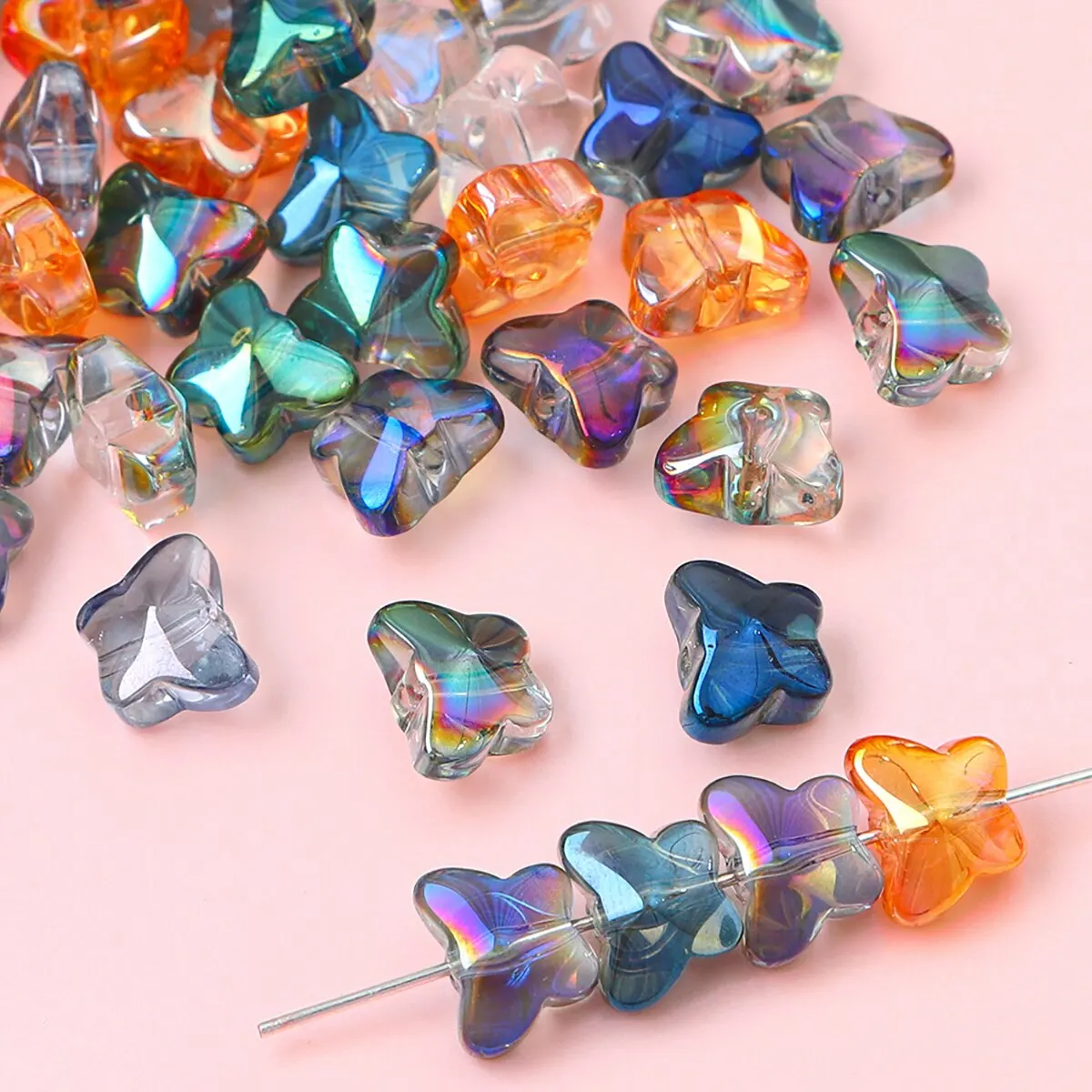 60pcs Glass Plated Butterfly Crystal Beads Loose Beads Handmade DIY Bracelet Necklace Earrings Jewelry Accessories