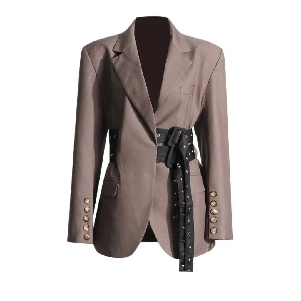 

Fashion V-neck Suit Personalized Design Side Lace-up Waist Jacket 3D Silhouette Women's Upper Wear New